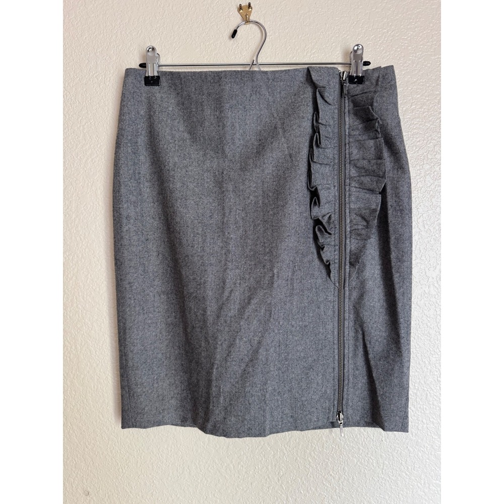 Banana Republic Gray Wool Ruffle Front Zip Pencil Skirt Size 8 Stretch Lined